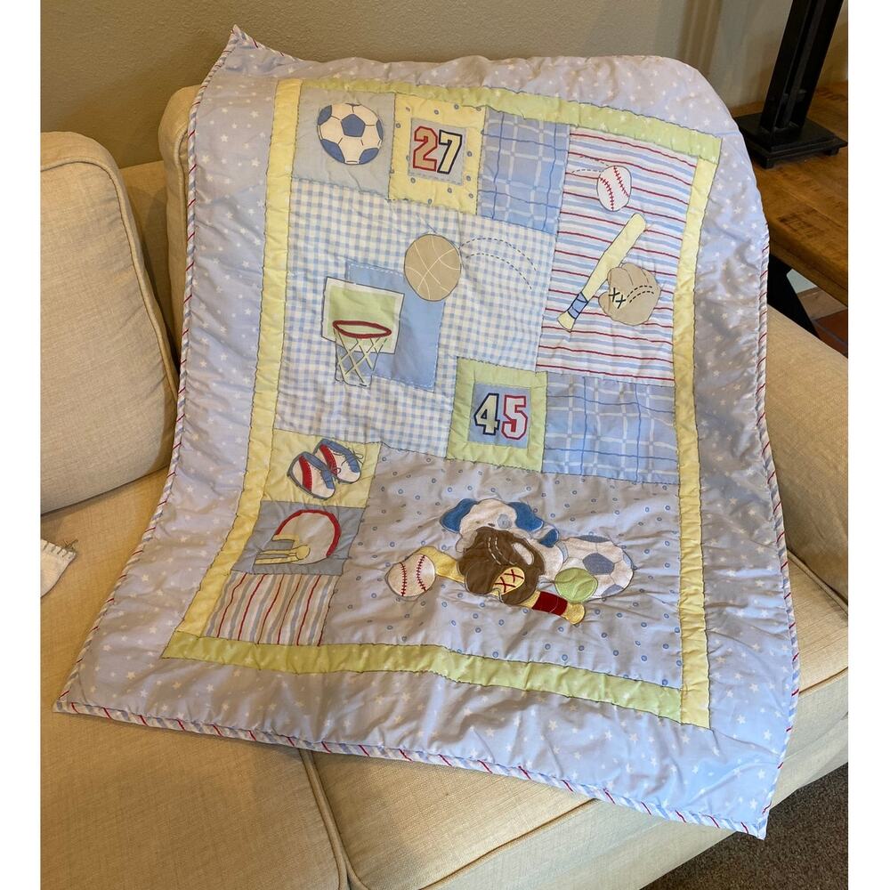 Baby Connection Puppy Dog Sports Baseball Baby Boy Blanket Quilt Cotton/Poly